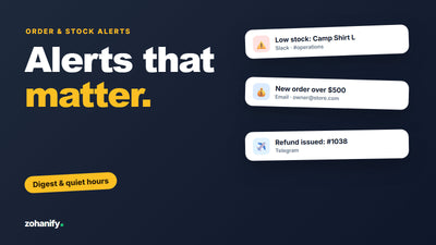 Shopify order and low-stock alerts by email, Slack and Telegram by Zohanify