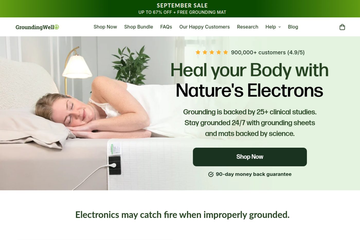 A grounding brand's storefront and education pages